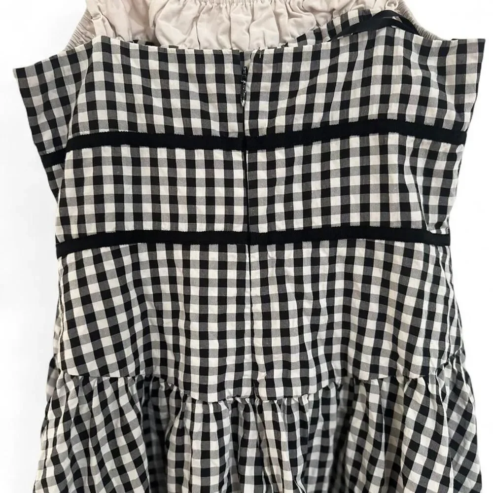 For Love and Lemons Gingham Midi Dress Black White Bow Tie Size S - Picture 6 of 7